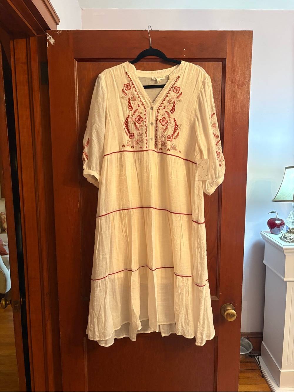 Sheer Embroidered Cream Boho Peasant Tiered Tunic Dress